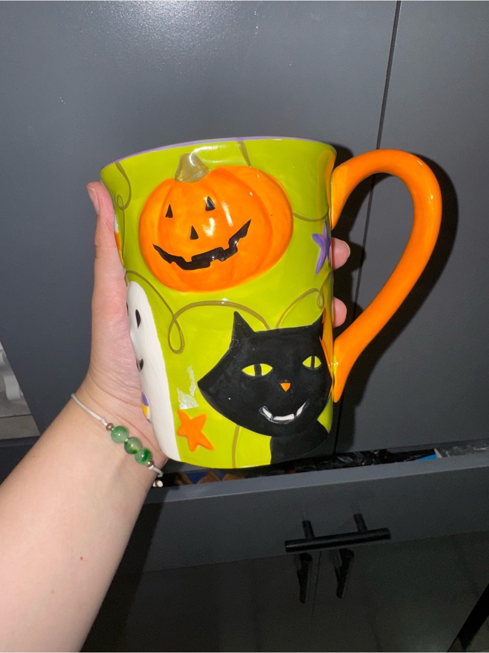 Target Halloween Ceramic Mug with Orange Handle and Lime Green Body